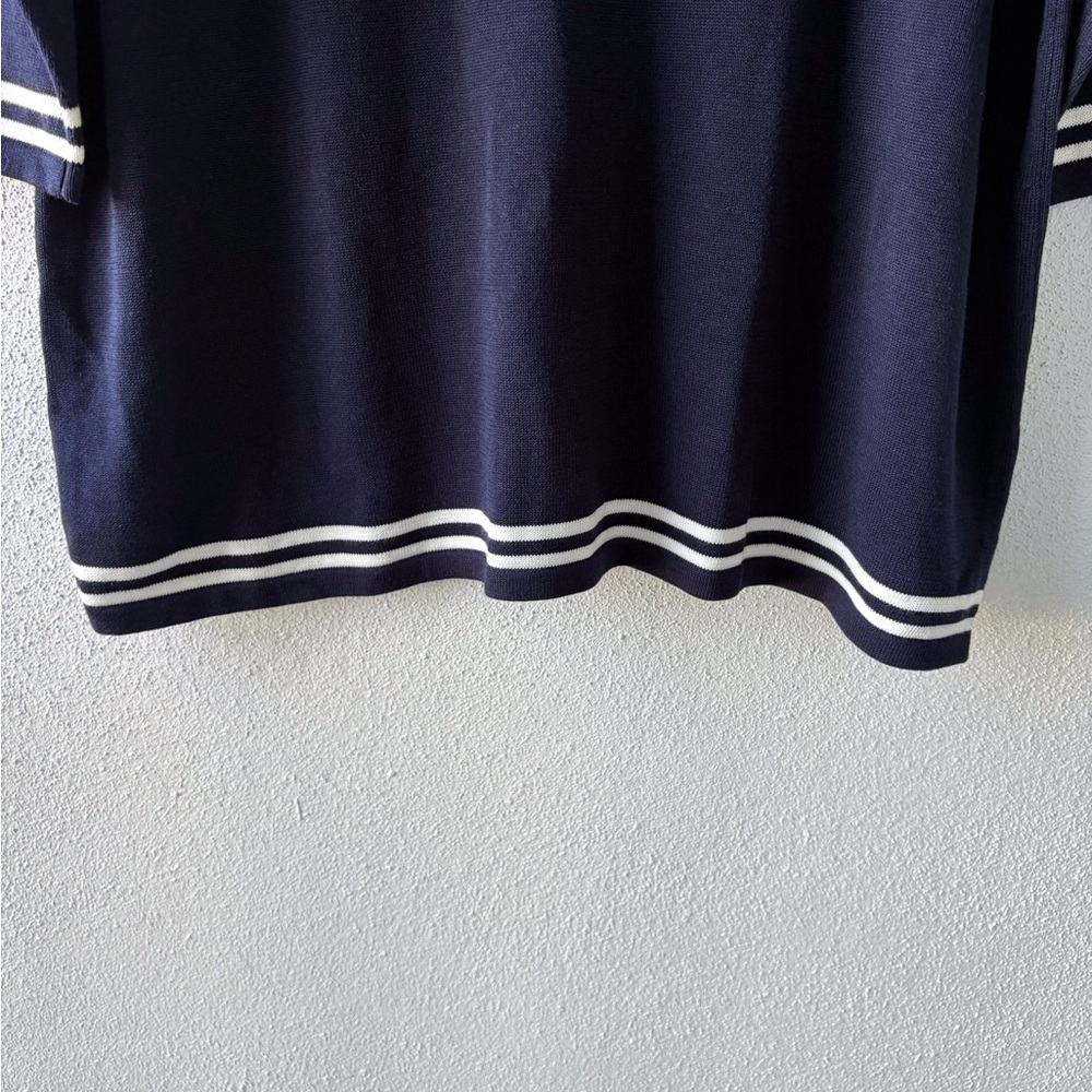 Talbots Embellished Split Neck Navy Sweater Size 1X Petite 3/4 Sleeves Casual - Picture 8 of 11
